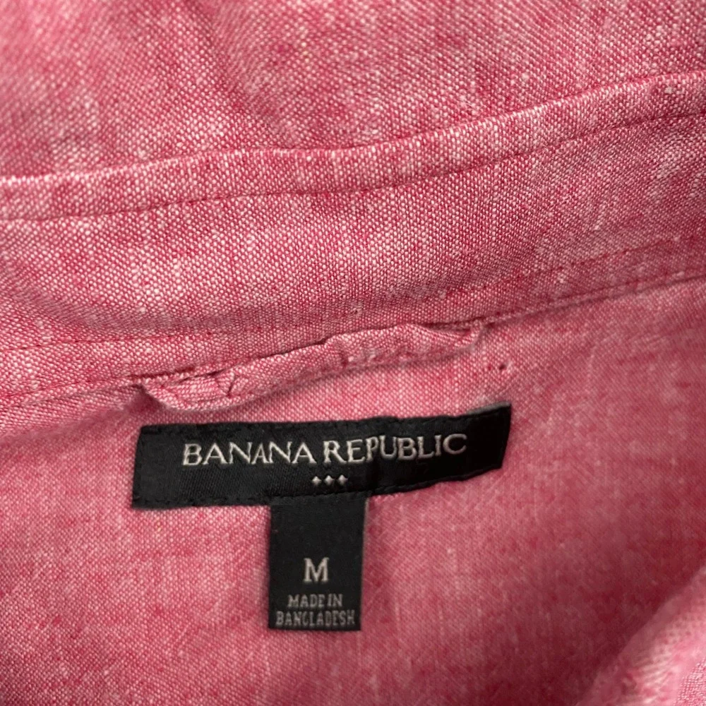 Banana Republic Mens Red Linen Cotton Blend Button Down Shirt Long Sleeve Medium